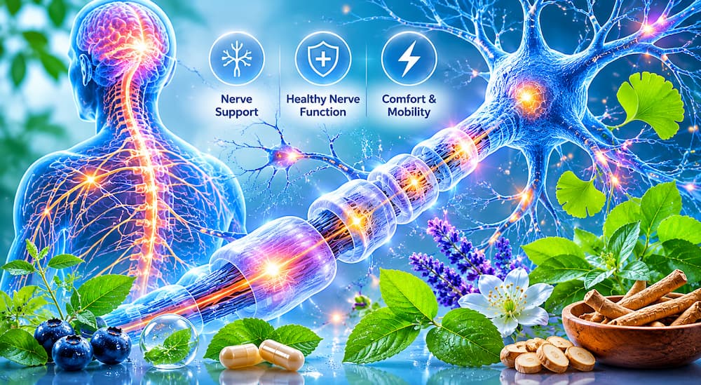 Neuro Salt nerve health support – botanical ingredients and nerve pathway concept